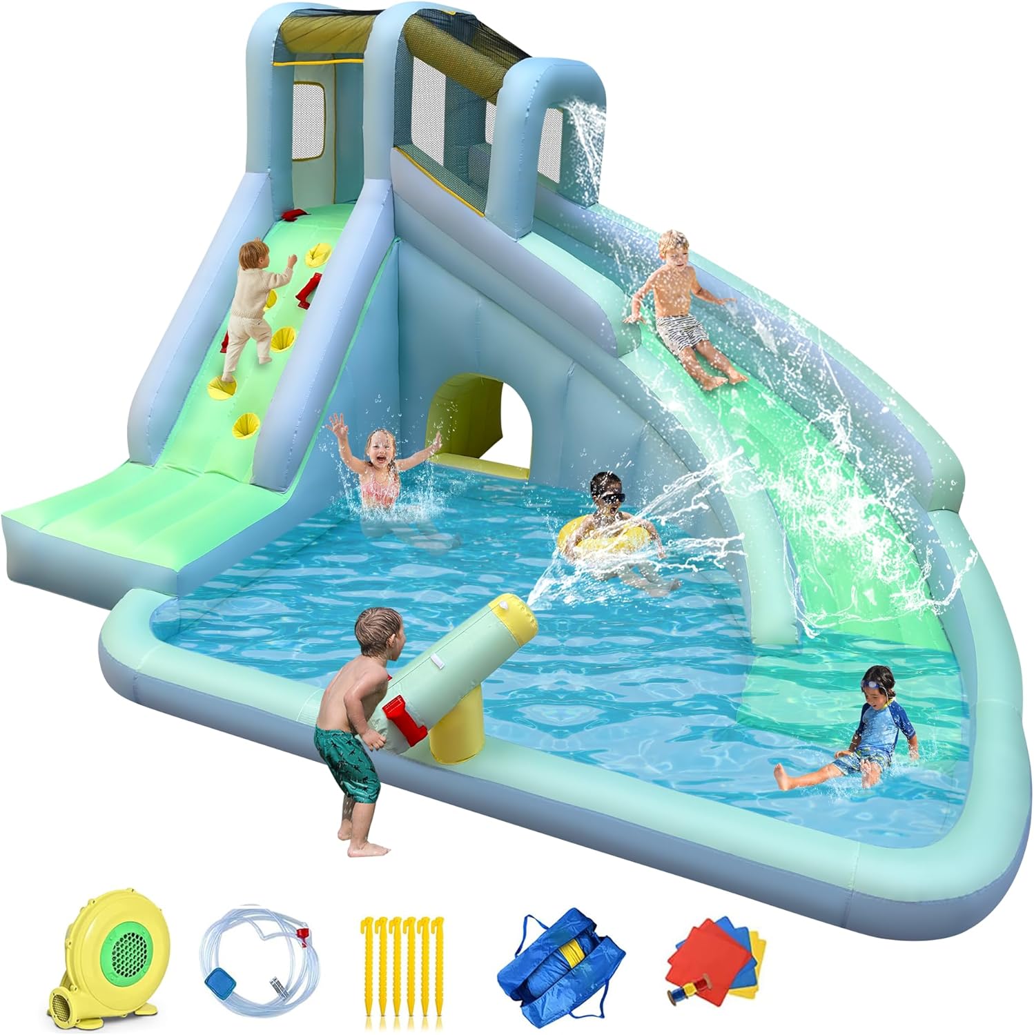 Kids Outdoor Climbing Wall - Надувной детский батут-аквапарк 6-в-1, в комплекте