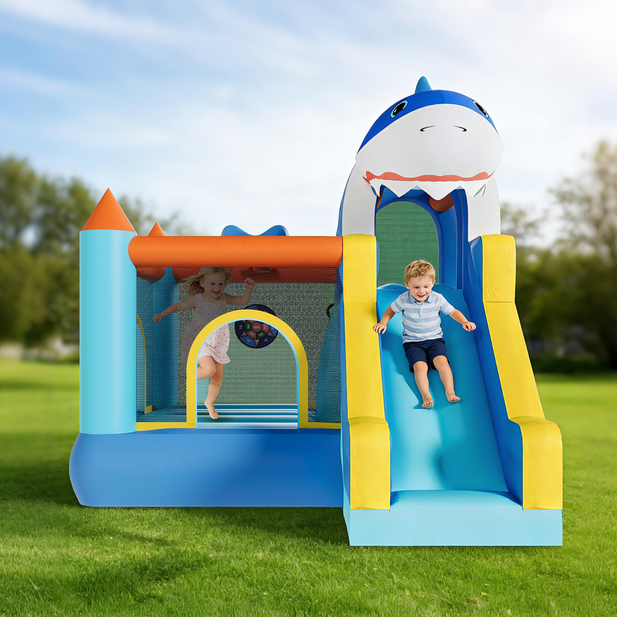 Kids Outdoor Climbing Wall - Надувной батут с горкой и вентилятором,