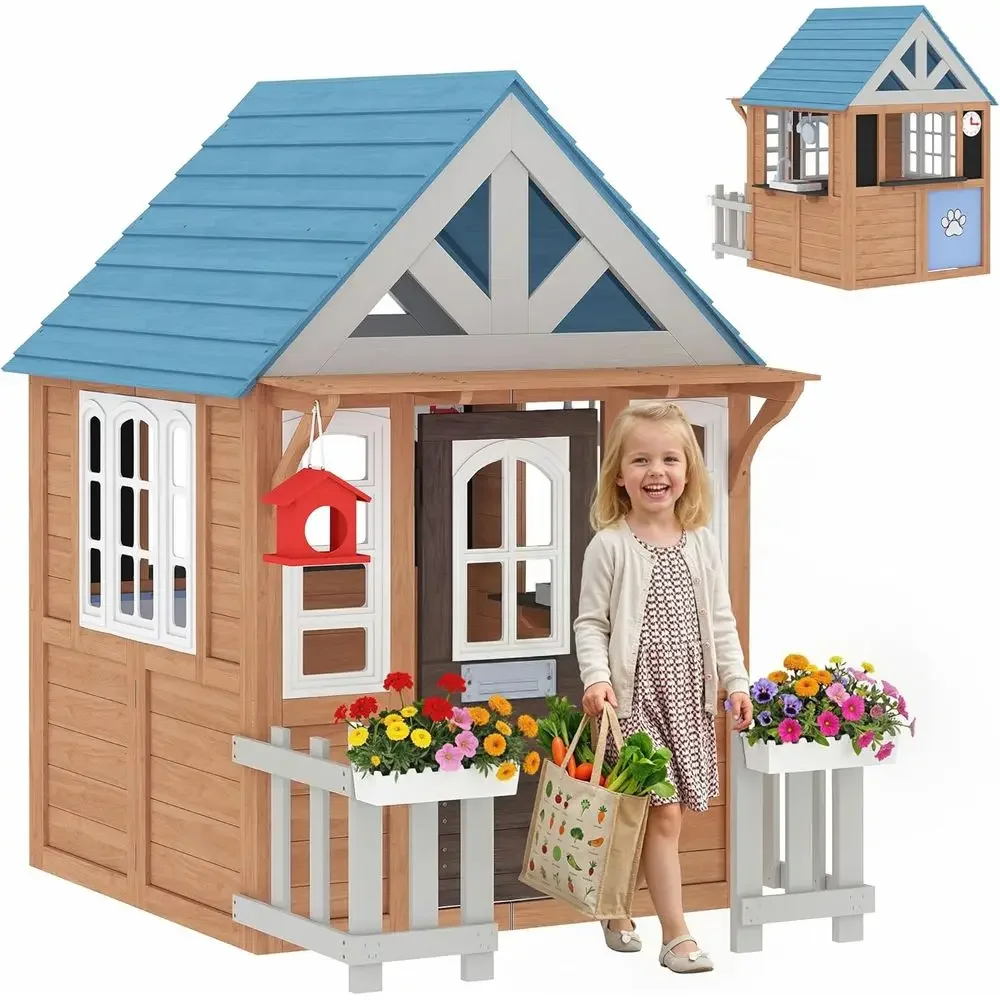 Детский деревянный игровой дом – обзор и цена Qaba Kids Outdoor Playhouse