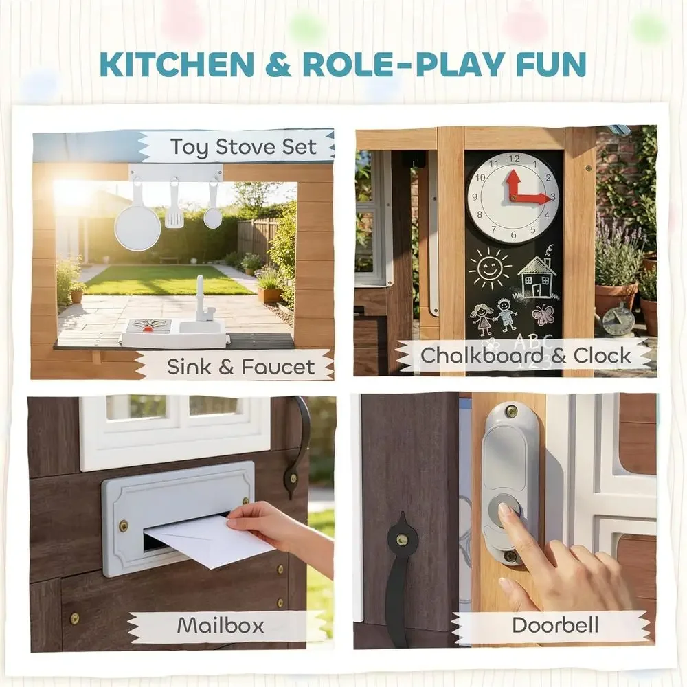 Детский деревянный игровой дом – обзор и цена Qaba Kids Outdoor Playhouse